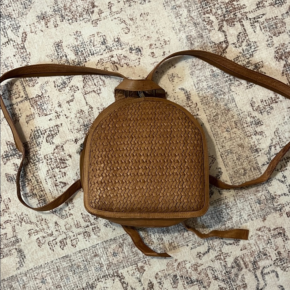 Vintage Woven Leather Brown Mini Backpack - Women's Bag
